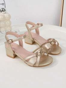 Sandal Fashion Hak Tinggi Terbaru 2026, Sandal Hak Tinggi Elegan Ujung Bulat Berhiaskan Kristal untuk Pesta Liburan Musim Semi/Panas, Cocok untuk Remaja - Emas - View 9