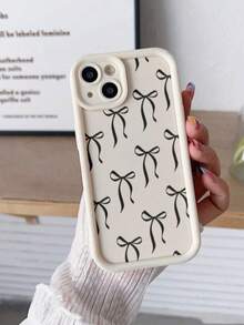 Bowknot Simple Groove Black Painted Protective Phone Case Compatible With IPhone 16/IPhone 15/XR/IPhone 16 Pro Max/7P 8P/P12 Pro Max/P13 Pro Max/P14 Pro Max/P13/P14/P11/P12/P14, Cute & Fashionable Thick Soft Anti-Fall Phone Cover For XS/S/XS Max/7 8 GES2