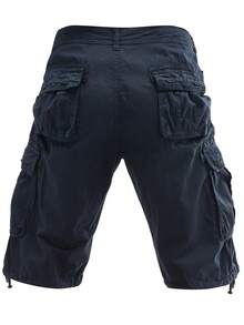 Plus-Size Men's Solid-Color Pure Cotton Fashionable Casual Campus College Style American High Street Outdoor Mountain Tactical Style Workwear Shorts - 藏蓝色 - 查看 4