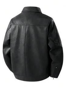 Áo khoác da PU dài tay nam kiểu dáng cổ điển dành cho người đi xe máy, dáng ôm, thích hợp cho mùa xuân/thu, phong cách grunge. - màu đen - Xem 3