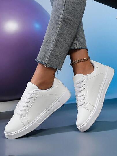 ​Women's White Low-Top Sneakers - Breathable Leather With Raw Hem Denim Style For Everyday Comfort, Year-Round Shoes For Women​