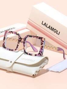 LALAMOLI LALAMOLI Oversized quadratische Brille ohne Sehstärke, Metallkettenbrille, geeignet für den täglichen Gebrauch und als Weihnachtsgeschenk, Cut-Out