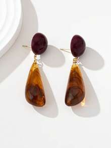 1 Đôi bông tai hình giọt nước bằng nhựa ABS màu đỏ thời trang và thanh lịch dành cho nữ - Hoa tai nhựa - Xem 3