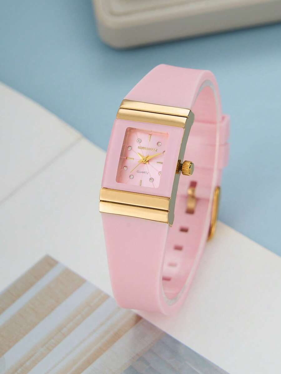 1pc Women's Pink Silicone Strap Quartz Wrist Watch, & Stylish