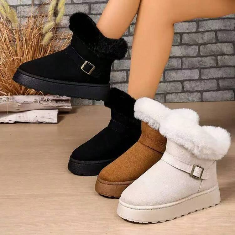 2025 botas de nieve cálidas de felpa de invierno para mujer, nuevos zapatos de algodón versátiles de moda de felpa con suela gruesa, botas cómodas y simples - Café integral - Añade 2