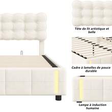MISNODE Upholstered Bed 140 X 190 / 140 X 200 / 160 X 200cm, Hydraulic Bed With Slatted Frame, Children's Bed, Double Bed, Youth Bed With Storage Space, Beige, Velvet, Suitable For Adults And Teenagers - 米色 - 查看 6