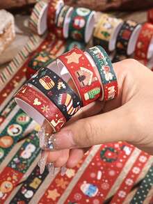 12 Rolls/Box, Christmas Theme Washi Tape, Creative Christmas Multi-Element Pattern Design, Suitable For Diary, Scrapbook And Crafts Decoration DIY Material Tape, Gift Wrapping, Holiday Party Decoration Must-Have - View 9