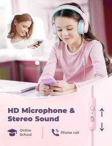 IClever HS19 Kids Headphones With Microphone School,  Volume Limited, Over-Ear Girls Boys Headphones Kids With Shareport, Foldable Wired/Travel (Pink)