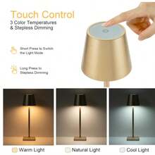 1pc Cordless Rechargeable Lamp With Touch Control, 3-Color & Dimmable LED Desk Lamp For Living Room, Bedroom, Office, Study, Dining Room, Outdoor