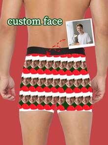 1 Stück personalisierte Herren Unterhose - Personalisiertes Gesicht & Weihnachtsmann Mütze gestreiftes Design, personalisierte Herren Unterwäsche | Top Geburtstags-/Jahrestags-Geschenk, ideales Geschenk für den Freund, individuell anpassbares Produkt, Herren Unterwäsche, Herren Geschenk, Weihnachtsgeschenk, Erwachsenen Weihnachtsstrumpf Füllung, Thanksgiving, sorgfältig ausgewähltes vielseitiges Geschenk für den Freund - Verschiedenfarbig - Übersicht 2