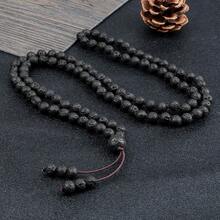 1件休闲风格108颗念珠黑珠项链佛教弹性马项链简约百搭毛衣链 - 黑色 - 查看 6