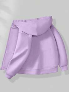 女童中大童连帽拉链运动衫，带口袋，秋冬款，简约风格，漂亮 - 紫色 - 查看 2