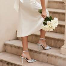 Zapatos de tacón Alto Destiny para Mujer, con Punta Cerrada y Tiras, con Diamantes de imitación y Correa en el Tobillo, Ideales para Bodas, Novias y Fiestas. - Plateado - Ver 10