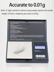 1. Eine 100g/0.01g hochpräzise elektronische Schmuckwaage, tragbar und leicht zu verstauen, aus ABS-Material gefertigt, mit Nullstellfunktion per Knopfdruck und Umrechnung in verschiedene Einheiten wie g, oz, ozt, dwt, ct, gn, alles mit nur einem Klick.