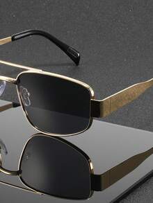 1pc Unisex Fashion Metal Frame Sunglasses, Solid Color Pattern, Aviator Style, Retro Design, Suitable For Driving, Travel, Daily Life, Hiking, Beach, Outfit Matching, Street Photography, Party, Gift Giving, Fits All Face Shapes