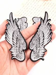 4pcs Black & Silver Angel Wing Embroidered Patches, Fashion Backpack Jacket Decorative Iron-On Appliques - Multicolor - View 1