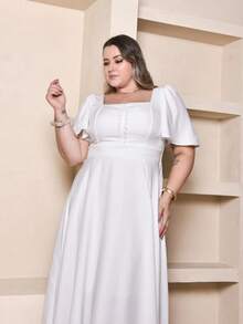 Vestido longo Luxo plus size  liso duna linho  elegante manga curto