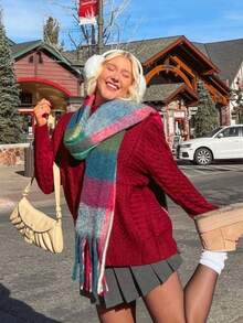 1pc Women Colorful Plaid Scarf, Warm Neck Warmer, Suitable For Daily Life, Work, Shopping In Autumn/Winter For Dress - Multicolor - View 3