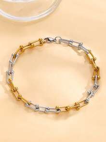 ZIRUISP 时尚迷人的U型马蹄铁混色手链项链套装，女士不锈钢低过敏18K镀金首饰礼品，日常佩戴 - 彩色 - 查看 4