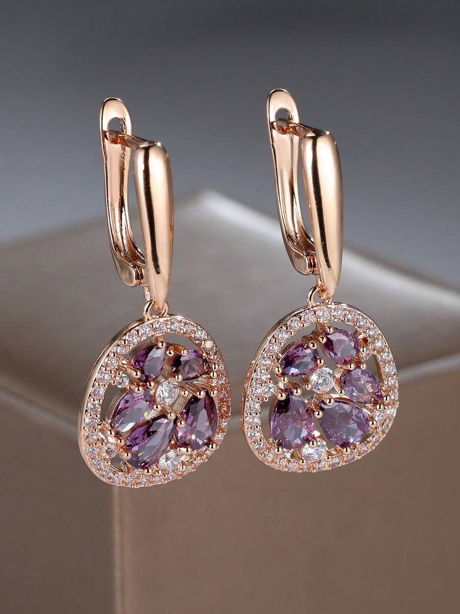 1 par de encantadores pendientes de botón con forma de lágrima de circonita cúbica en tono dorado diseñados para mujeres como joyería de fiesta, regalo de joyería para ella