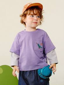 mini bala 男童恐龙长袖T恤柔软透气吸湿排汗抗菌秋季上衣 - 紫色 - 查看 1