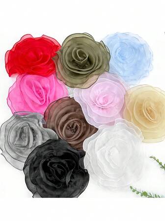 Flor de malla 3D con borde multicapa de organza simple y multicolor, adorno cosido DIY para ropa de niños, vestidos, accesorios de vestidos de novia talla grande