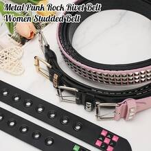Studded Metal Punk Rock Belt With Bright Pyramid Rivets - Màu hoa vân anh - Xem 4