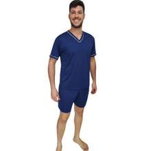 Kit Pijama Casal Malha Adulto Curto Verão Americano Mozão cor Azul Kit Pijama Casal Malha Adulto Curto Verão Americano Mozão Preto Conjunto de Dormir Casal Feminino e Masculino Roupa de Dormir Para Ele e Ela Pijama Casal Combinando Estilo Americano Ideal Para Verão Noites Quentes Conjunto Curto Camisa Manga Curta e Short Tecido em Malha Leve Fresca e Confortável Toque Macio Não Esquenta Modelagem Confortável Para Dormir Descansar e Uso Diário Em Casa Roupa de Casa Casal Pijama Adulto Barato Moda Casal Verão Pijama Para Dormir Melhor Conforto Térmico Qualidade Superior Presente Para Casal Namorados Mozão Marido e Esposa Dia dos Namorados Aniversário Lua de Mel Momentos a Dois Conjunto Casal Preto Elegante Moderno Prático Funcional e Confortável - Fem-G - Visão 2