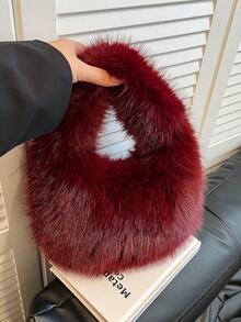 Bolso de mano esponjoso nuevo para otoño/invierno 2025, diseño de luna creciente y nube de peluche de unicolor, bolso versátil para ir y venir, bolso de compras, bolso de mano peludo para mujer