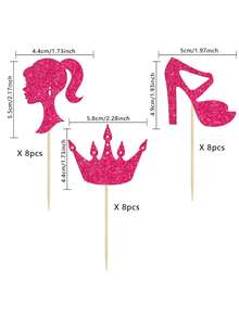 24pcs/12pcs Glitter Pink High Heel Purse Lipstick Glasses Bow Cupcake Toppers, Princess Cupcake Decorations, Cake Picks For Women Birthday Party Theme