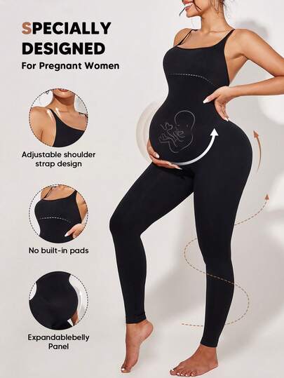 孕妇高弹力腹部扩张无袖连体衣