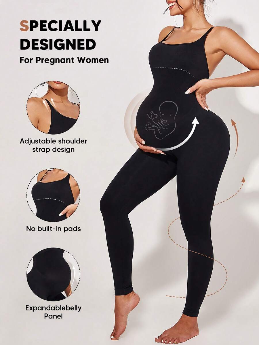 孕妇高弹力腹部扩张无袖连体衣