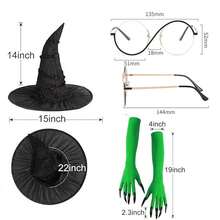 万圣节女巫服装道具：荷叶边女巫帽、女巫眼镜、女巫绿爪手套、女巫帽，适用于节日派对化妆舞会 - 彩色 - 查看 5