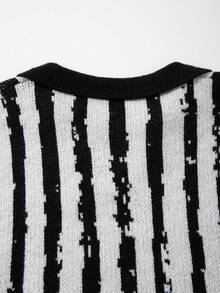 Maglione casual a righe con scollo a V e maniche lunghe da uomo, pullover lavorato a maglia con vestibilità ampia e versatile, adatto per primavera, autunno e inverno