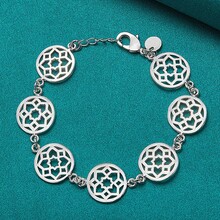 925镀银圆形链手链，女士婚礼派对时尚魅力首饰 - 銀色 - 查看 3