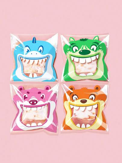 100 pièces Sacs d'emballage de cadeaux de fête de dessin animé avec fermeture adhésive, sacs de friandises, bonbons, biscuits, collations, gâteaux faits maison, sacs de pain transparent autoadhésifs, sacs de fête de boulangerie, sacs cadeaux de mariage, sacs cadeaux de fête, accessoires de cuisine