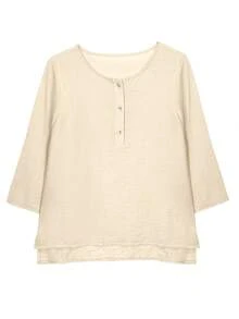 女士春夏新款清爽半开领节日装、沙滩装、乡村装 - 卡其色 - 查看 1