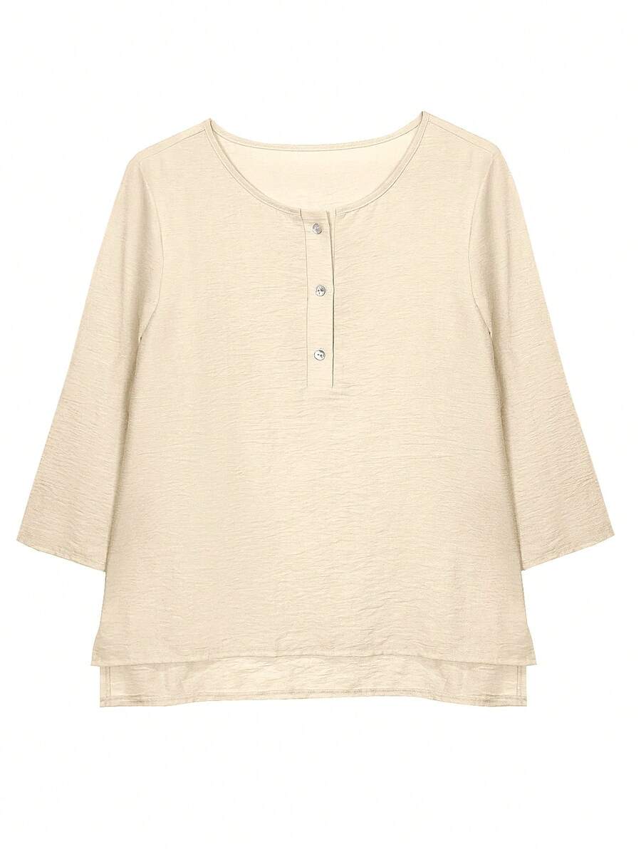 女士春夏新款清爽半开领节日装、沙滩装、乡村装 - 卡其色 - 查看 1