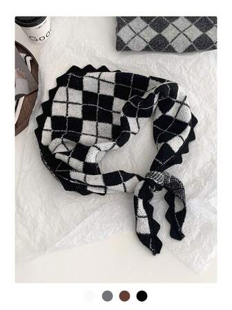 1 st retro diamantformad och triangelmönsterhalsduk för kvinnor, mångsidig stickad sjal/sjal, trendigt tillbehör för höst-/vinterutflykter, hårband, vinterhårband