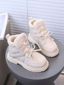 Girls' Leather Boots, Warm Thermal Lining, Thick Sole, British Style Boots, Suitable For Winter - Beige - View 4