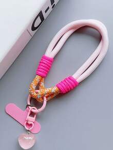 Cordón corto para teléfono con colgante de corazón de dos colores, correa de muñeca corta, cordón colgante reforzado, clip de teléfono lindo