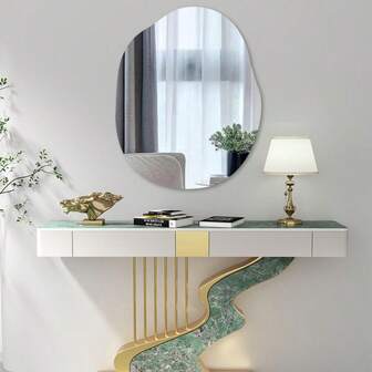 1 pezzo Specchio da parete asimmetrico in acrilico, specchi da trucco senza cornice per soggiorno, camera da letto, ufficio domestico, bagno, adesivi da parete, decalcomanie da parete, decalcomanie in vinile per decorazioni domestiche, articoli per decorazioni primaverili per rinnovare la tua casa, adesivi per decorazioni cornice