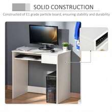THE 80cm Compact Computer Desk With Keyboard Tray, Home Office Desk With Drawer Bedroom Study, White - White - View 6