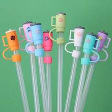 6 chiếc mũ rơm có đầu mũ rơm 10mm, tương thích với cốc 30 & 40 oz, nắp đậy ống hút silicon dễ thương có thể tái sử dụng, bảo vệ cho cốc 0,4 inch/10mm, phụ kiện ống hút - Nhiều màu - Xem 3