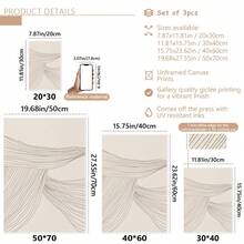 3pcs/Set Neutral Abstract Art Prints, Beige Line Art, Bohemian Home Decor, Canvas Print Modern Wall Art, Bohemian Digital Prints, Suitable For Home Decor, Room Decor, Bedroom Decor, Living Room Decoration, Bathroom Decor, Wall Decor, Optional Wall Art With Frame - Multicolor - View 9