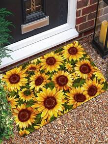 1pc New Sunflower Pattern Anti-Slip Doormat, Suitable For Living Room, Bedroom, Indoor - Machine Washable - Flannel Material, Delicate Wrap, Skin-Friendly, No Pilling, Water-Resistant Easy Care, Odorless - Ideal For Home Decor, Room Decor, Living Room Carpet, Bedroom Carpet, Bathroom Carpet, Kitchen Carpet, Area Rug, Hotel Decor - Area Rug, All Season Use