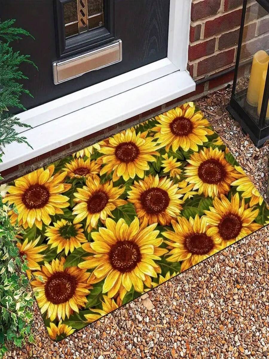 1pc New Sunflower Pattern Anti-Slip Doormat, Suitable For Living Room, Bedroom, Indoor - Machine Washable - Flannel Material, Delicate Wrap, Skin-Friendly, No Pilling, Water-Resistant Easy Care, Odorless - Ideal For Home Decor, Room Decor, Living Room Carpet, Bedroom Carpet, Bathroom Carpet, Kitchen Carpet, Area Rug, Hotel Decor - Area Rug, All Season Use