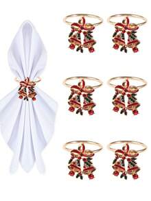 6-12pcs/Set Mixed Christmas Letter, Deer, Candy Cane, Wreath, Bell, Christmas Tree Napkin Rings, Holiday Tabletop Decorations