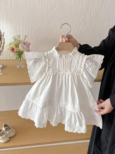 Baby Girl Sleeveless Hollow Out Solid Color Sweet Dress Summer