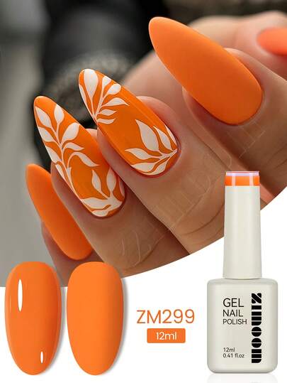 ZIMOOM 12毫升橙色凝胶指甲油，春夏活力橙色美甲，高显色度，涂抹顺滑，可卸除，UV/LED美甲凝胶指甲油，适用于美甲沙龙，在家DIY美甲，适合女性和女孩。